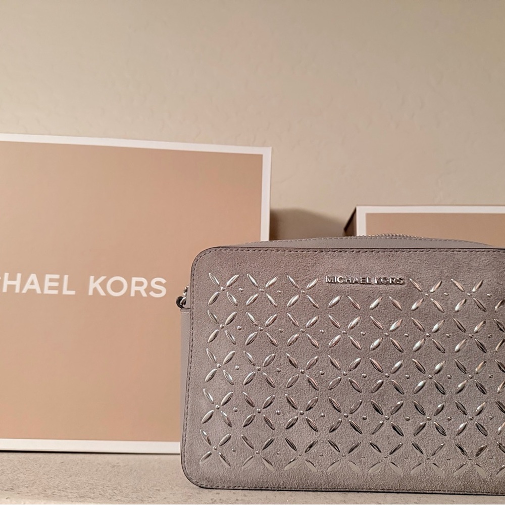 Michael Kors Silver and Suede Crossbody bag